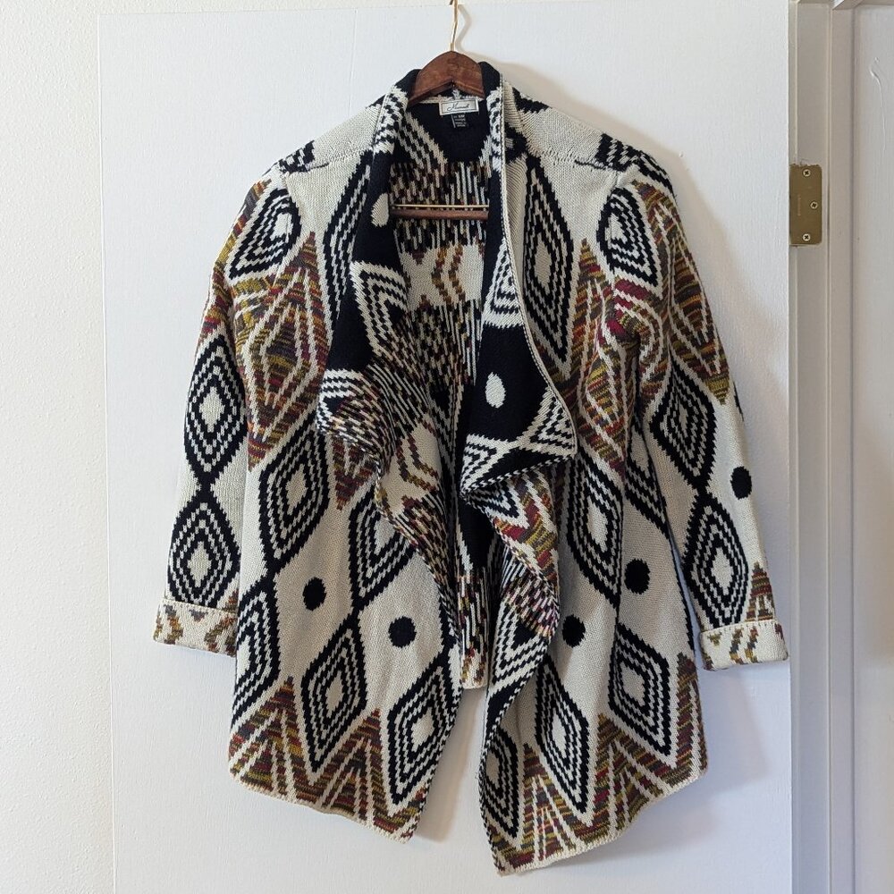 Mismash Multicolor Geometric Open Front Cardigan, Size M